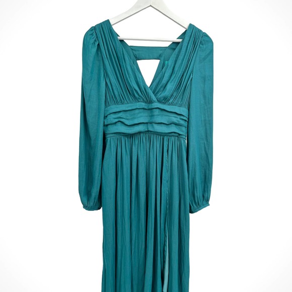 Anthropologie Gwendolyn Turquoise Pleated Maxi Dress Long Sleeve Boho Size 2 NWT - Picture 9 of 15